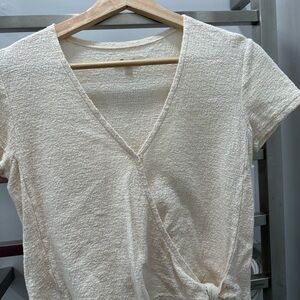 Cream Textured Wrap Top